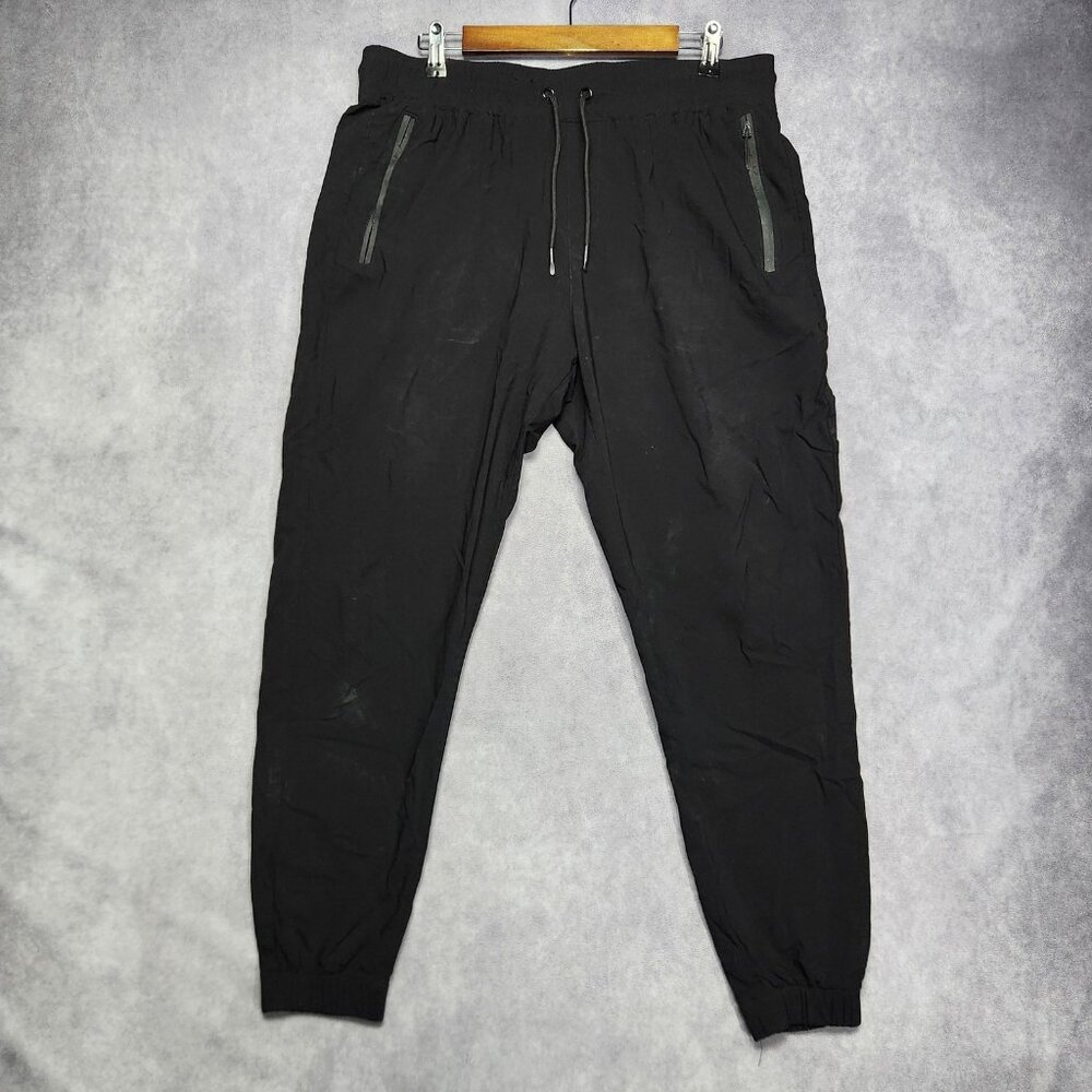 Athletex Jogger Pants Mens Large Black Tapered Drawstring‎ Water Resistant Nylon